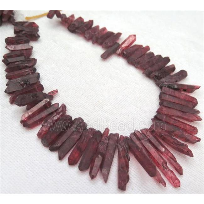 clear quartz stick beads, freeform, red dyed