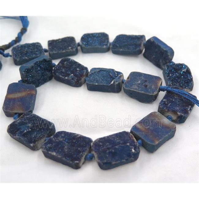 druzy quartz bead, rectangle, blue electroplated
