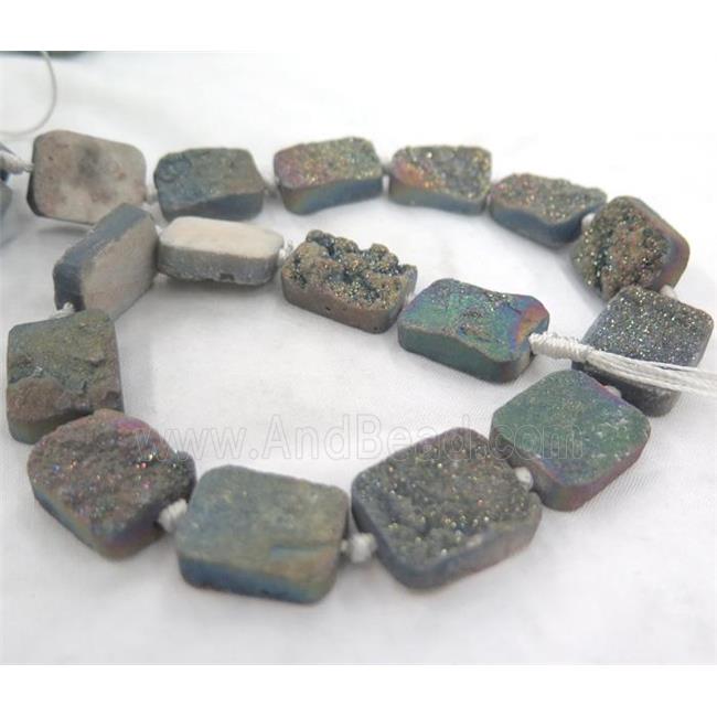 druzy quartz beads, rectangle, rainbow electroplated