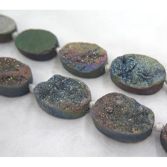 mix druzy quartz beads, oval, electroplated