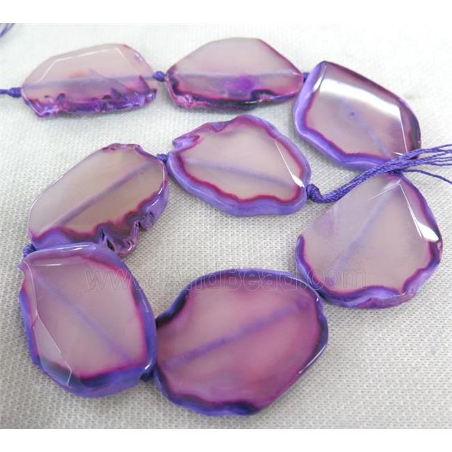 purple Agate slice bead, faceted freeform