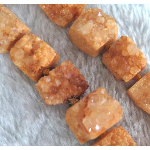 orange druzy quartz beads, square