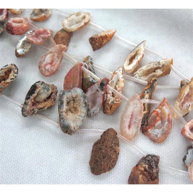 orange agate druzy geode beads, freeform, topdrilled