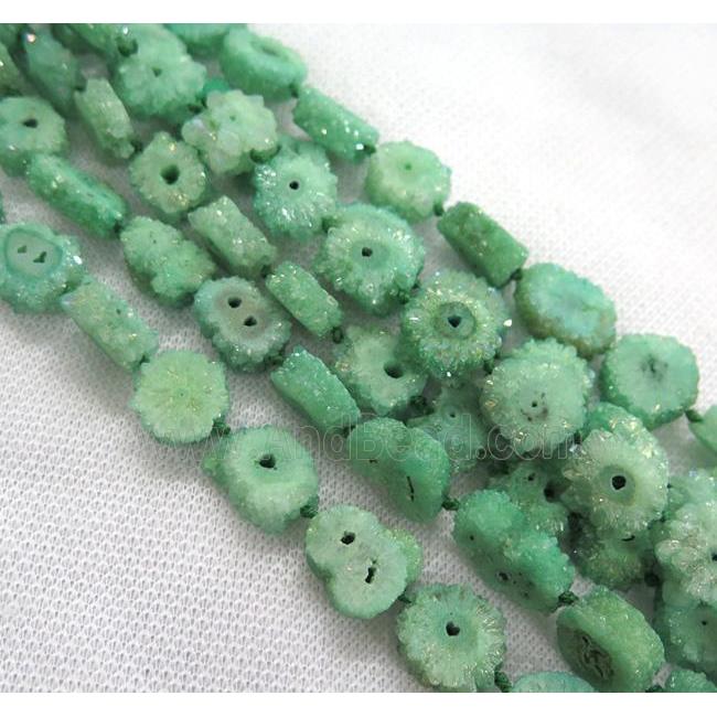 green solar druzy quartz beads, freeform
