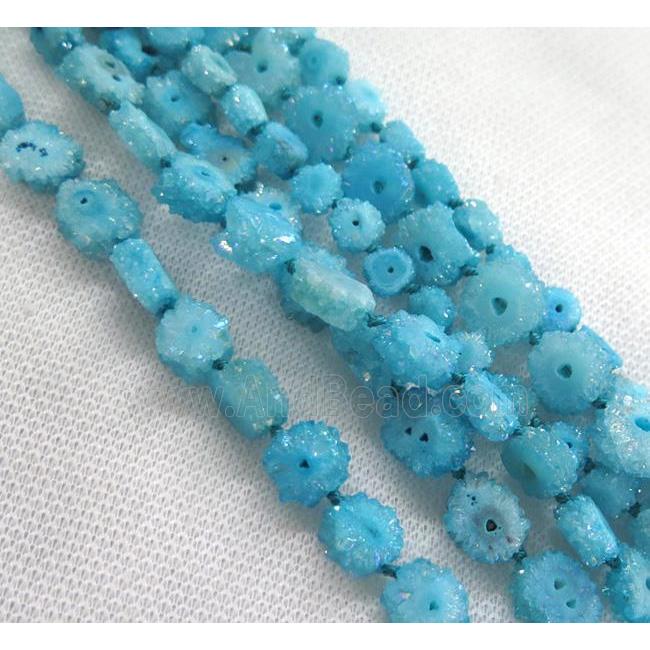 blue solar druzy quartz beads, freeform