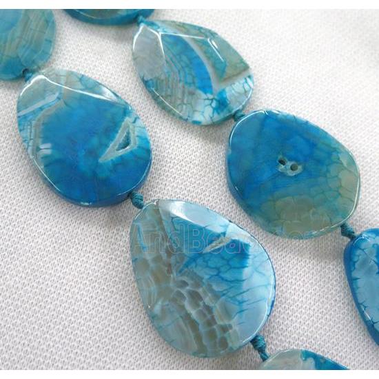 blue dragon veins Agate slice bead, faceted freeform