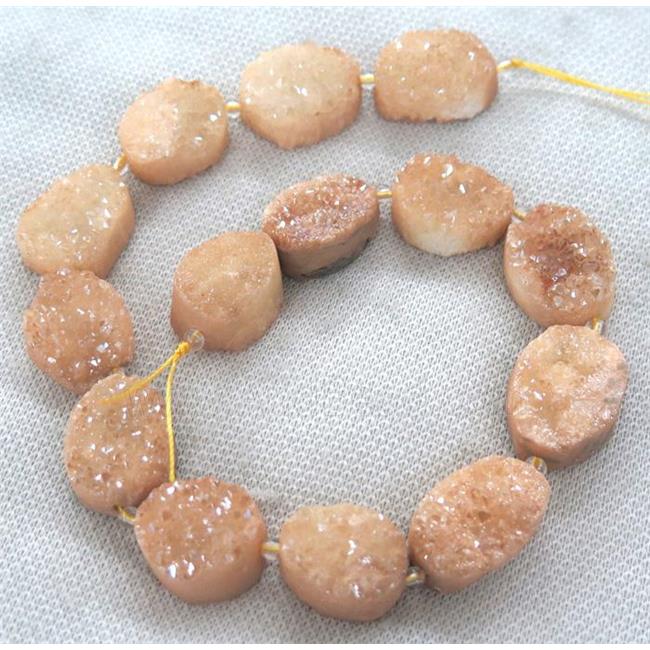 druzy quartz bead, freeform, gold champagne