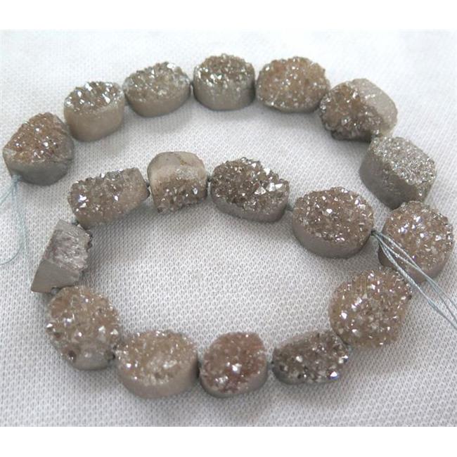druzy quartz bead, freeform, gray silver electroplated