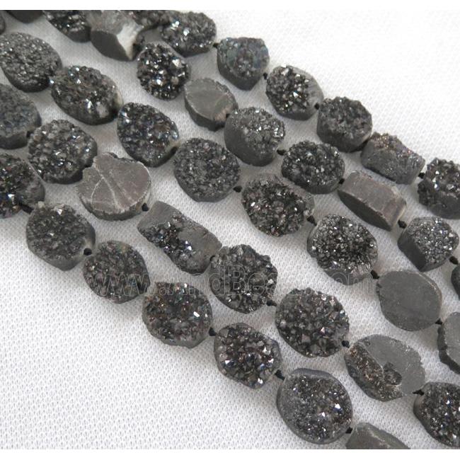 druzy quartz bead, freeform, black electroplated