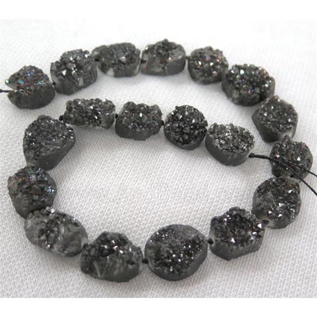 druzy quartz bead, freeform, black electroplated