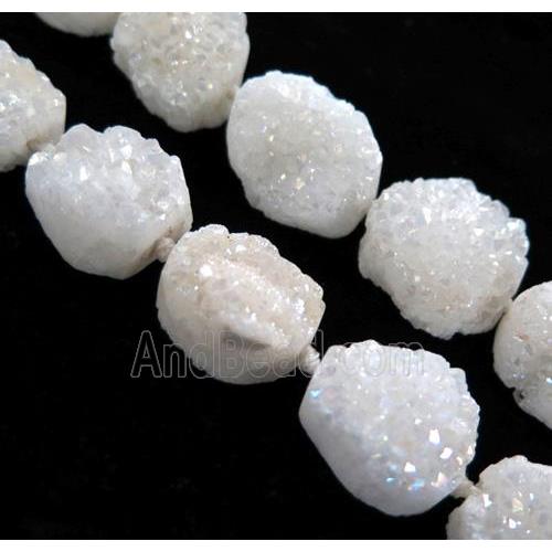 druzy quartz bead, freeform, white AB color