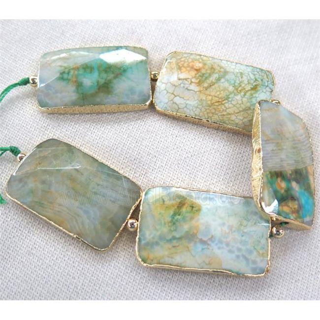 green dragon veins Agate Beads, faceted rectangle, gold plated