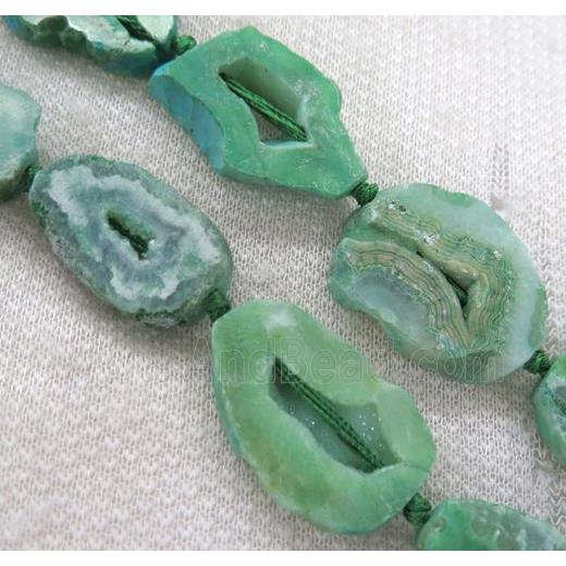 green agate geode druzy beads, flat freeform