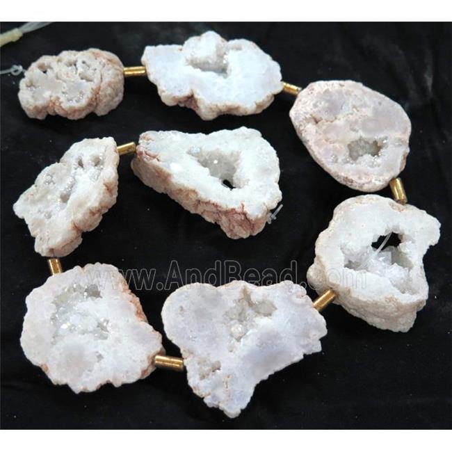 druzy agate slab beads, freeform, white AB color