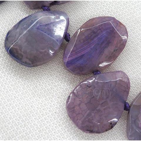 purple agate teardrop beads, faceted, top-drilled