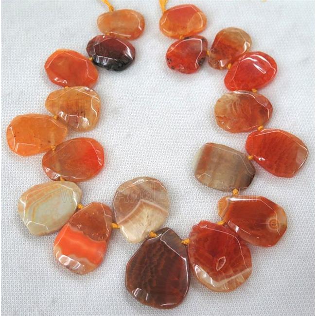 orange agate beads, faceted teardrop, top-drilled