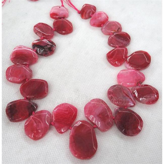 red agate beads, faceted teardrop, top-drilled