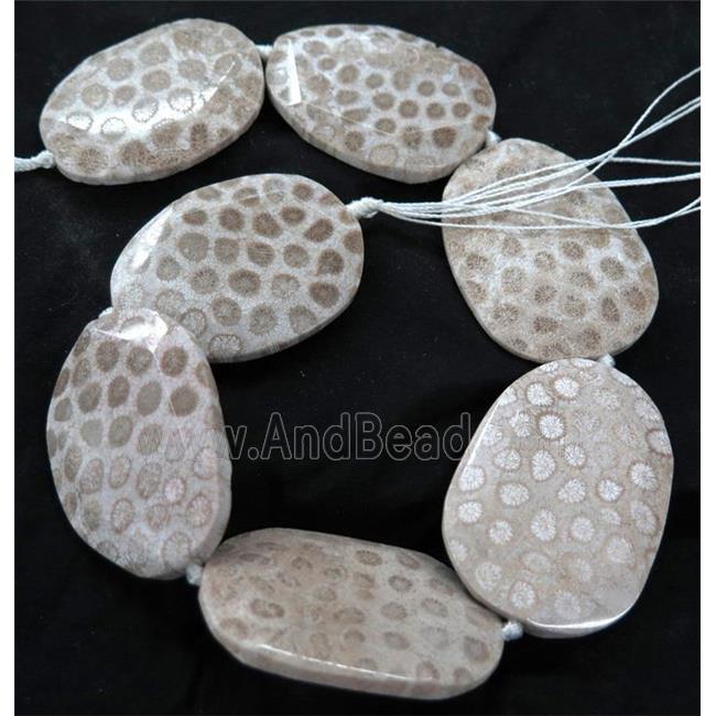 white Coral Fossil slice beads, faceted freeform, A-grade