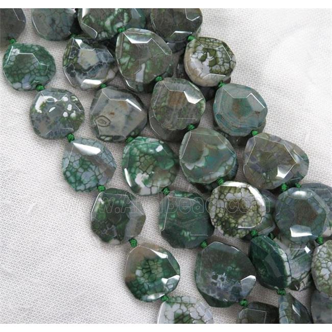green Dragon Veins Agate beads, faceted freeform