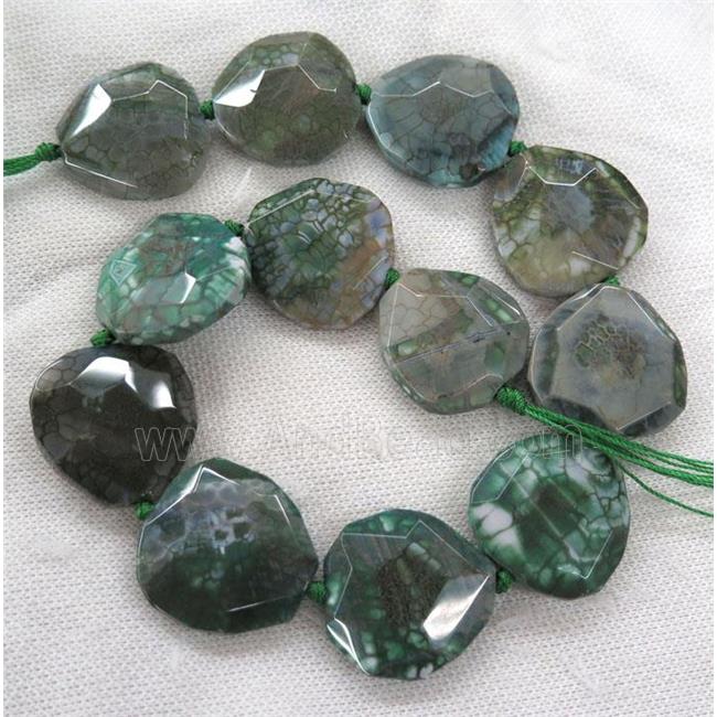 green Dragon Veins Agate beads, faceted freeform