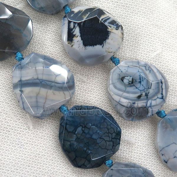 lt.blue Dragon Veins Agate beads, faceted freeform