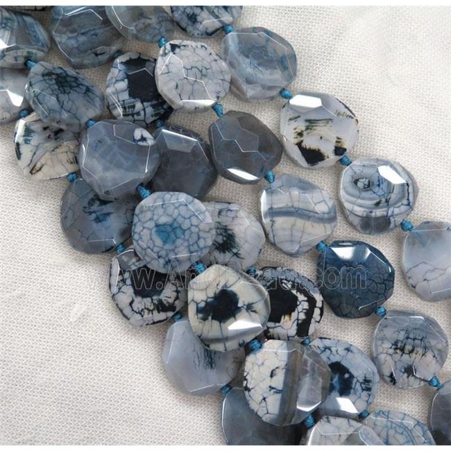 lt.blue Dragon Veins Agate beads, faceted freeform