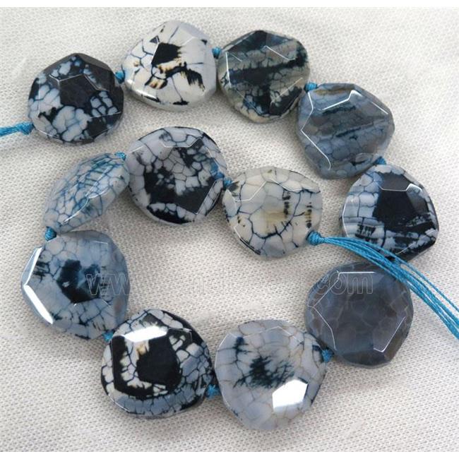 lt.blue Dragon Veins Agate beads, faceted freeform