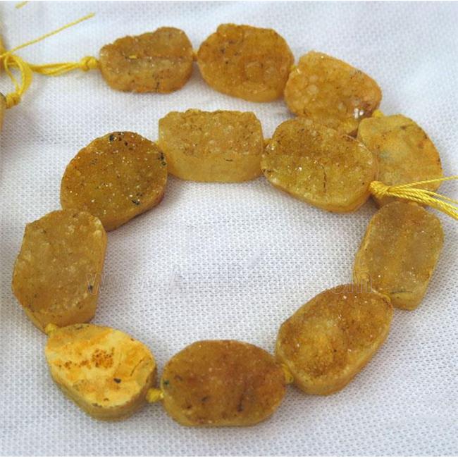 yellow druzy quartz beads, freeform