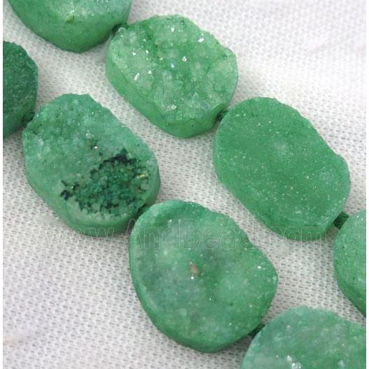 green druzy quartz beads, freeform