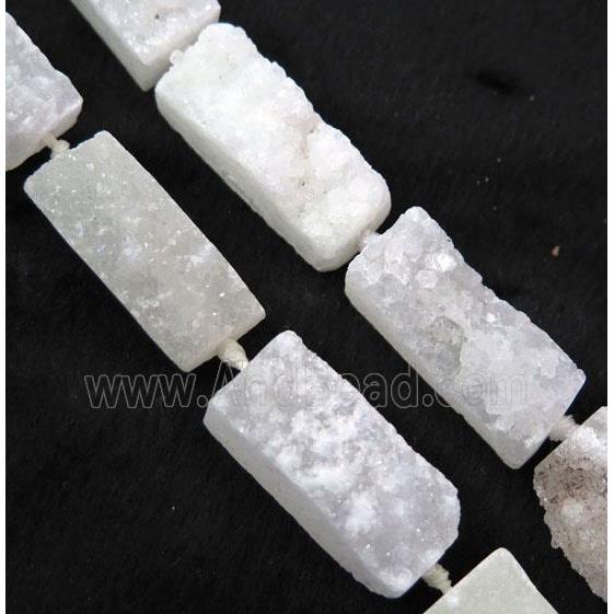 white druzy quartz beads, rectangle