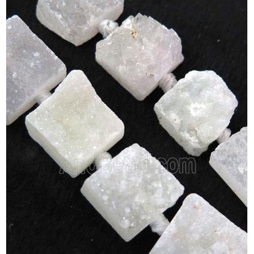 white druzy quartz bead, square