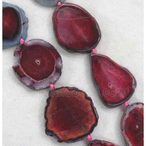 red Agate slice bead, flat freeform