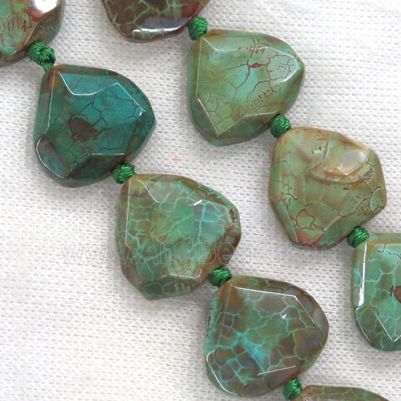 peacock green Dragonveins Agate beads, faceted heart