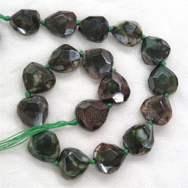green Dragon veins Agate beads, faceted heart