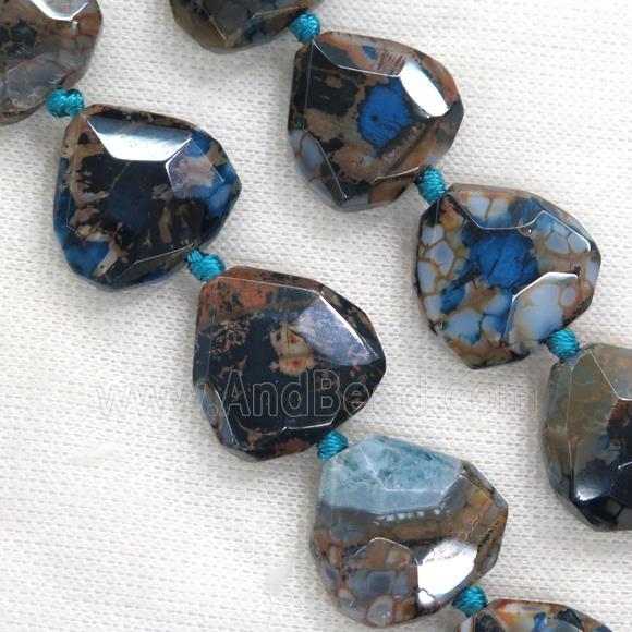 navy blue Dragonveins Agate beads, faceted heart