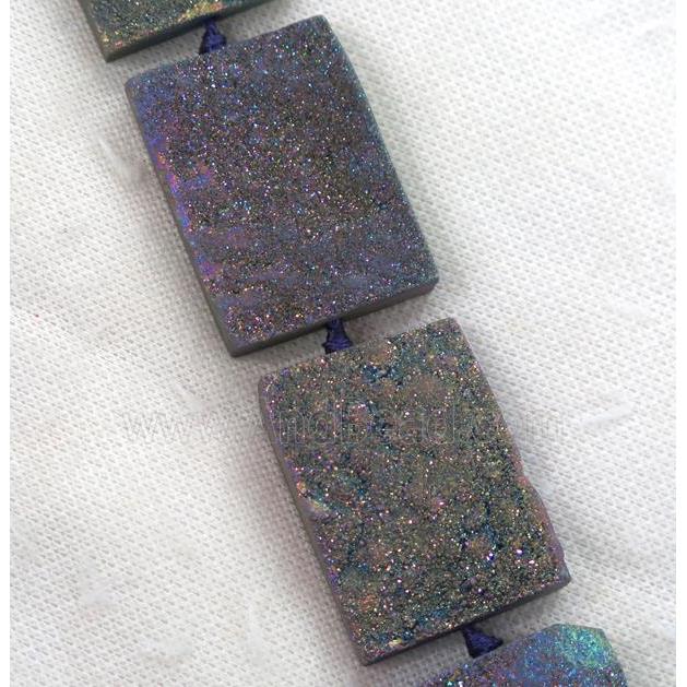 rainbow Druzy Quartz beads, rectangle