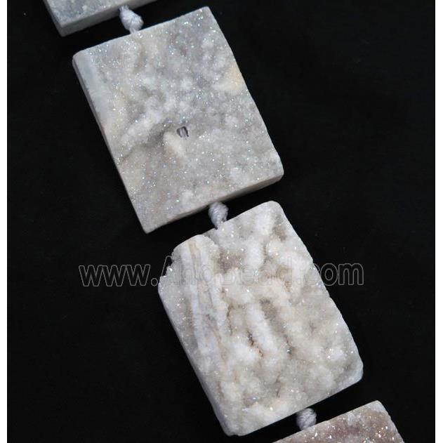 white AB-color Druzy Quartz beads, rectangle