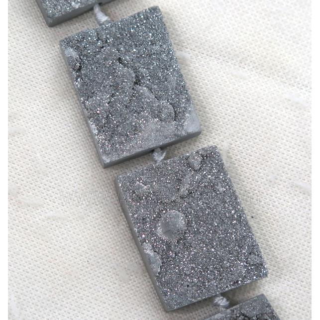 silver Druzy Quartz beads, rectangle
