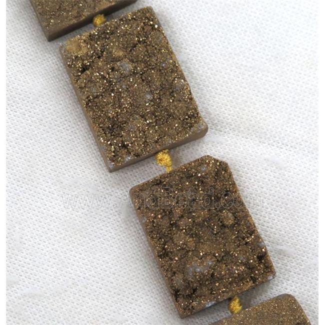 golden Druzy Quartz beads, rectangle