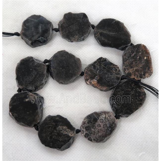 black Coral Fossil slab beads