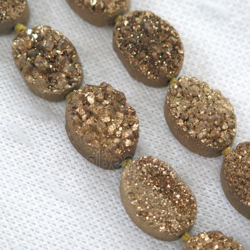 gold druzy quartz beads, oval