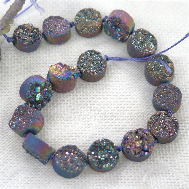 rainbow druzy quartz beads, flat-round