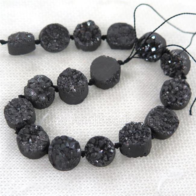 black druzy quartz beads, circle