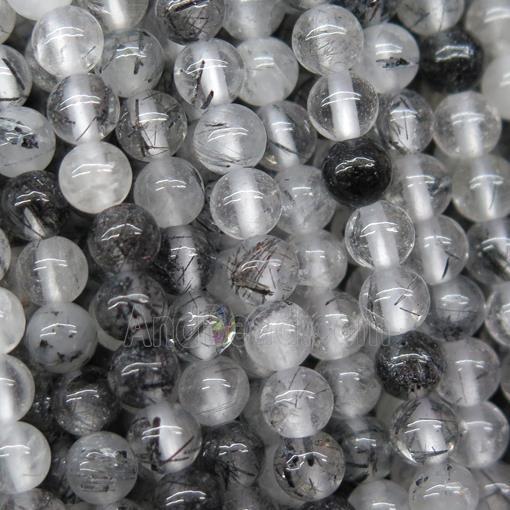 black Rutilated Quartz beads, round