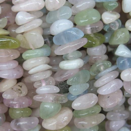 Morganite chip beads, freeform, multi color