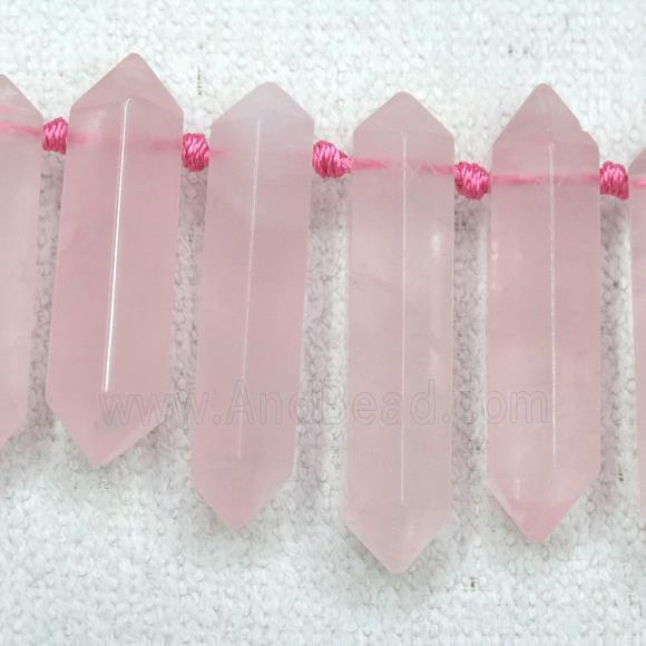 Rose Quartz bullet beads, top-drilled