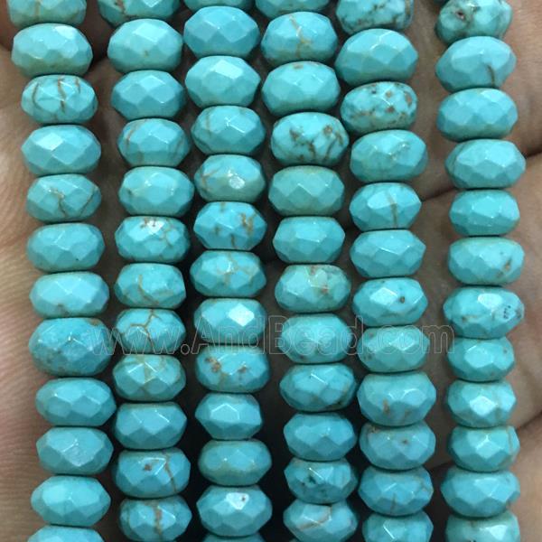 turquoise bead, faceted rondelle