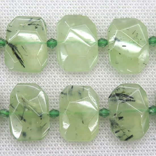 green Prehnite beads, faceted rectangle
