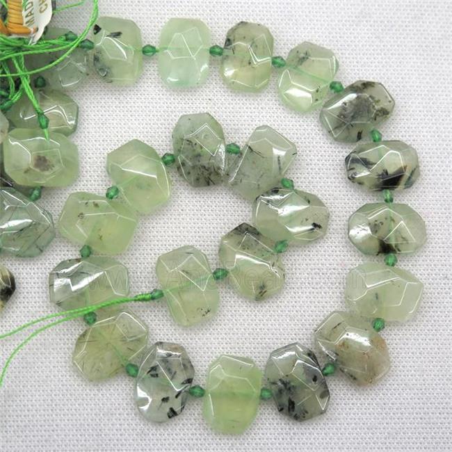 green Prehnite beads, faceted rectangle