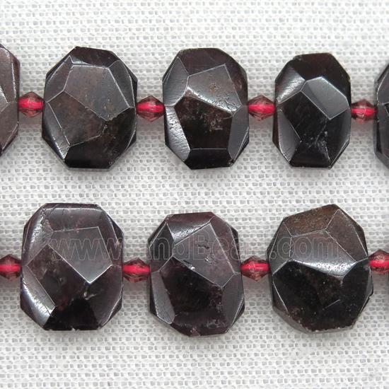 Garnet beads, darkred, faceted rectangle